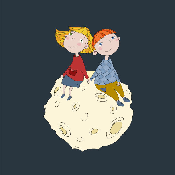 月亮上可爱的孩子图片下载