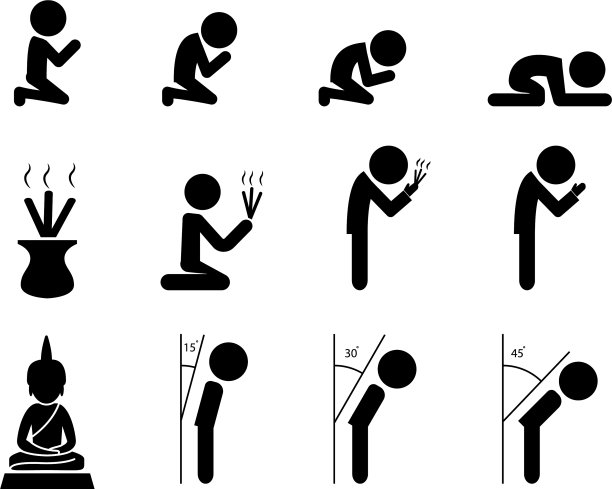 亚洲风格的尊敬和祈祷图标图片下载