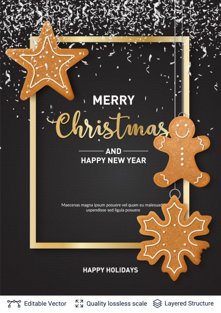 姜饼饼干和文字在黑色的旗帜图片下载