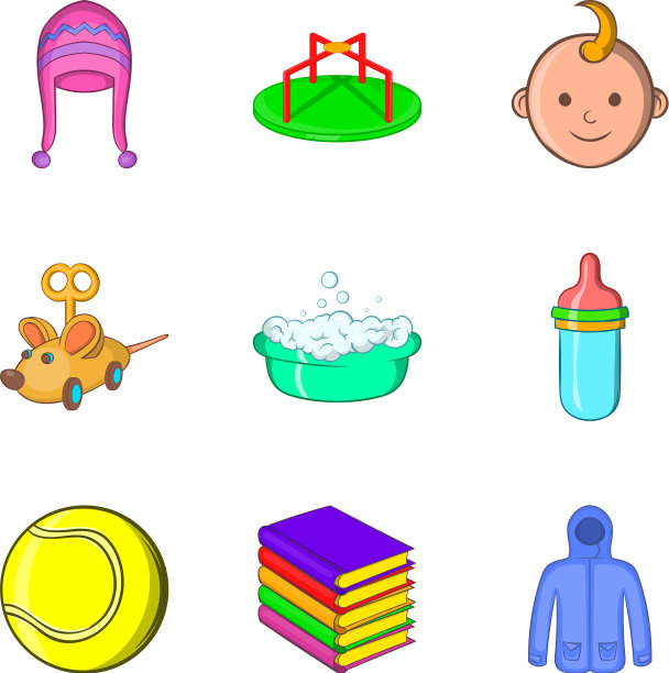 大玩具店图标设定卡通风格图片下载