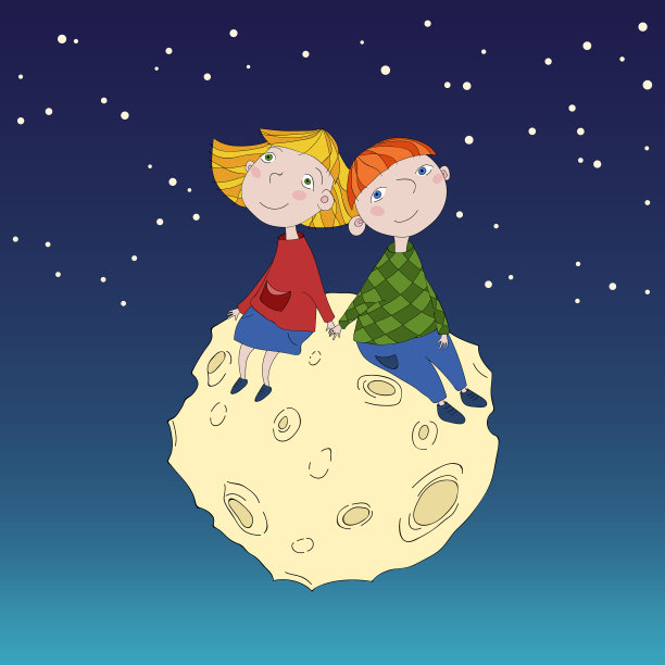 月亮上可爱的孩子图片下载