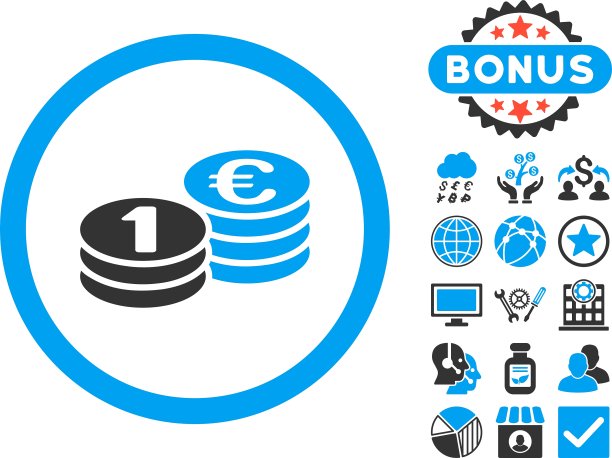 欧元硬币柱平图标与奖金图片下载
