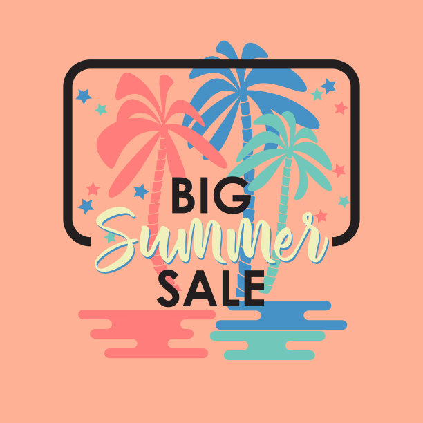 印有粉红色棕榈树的夏季促销横幅图片下载