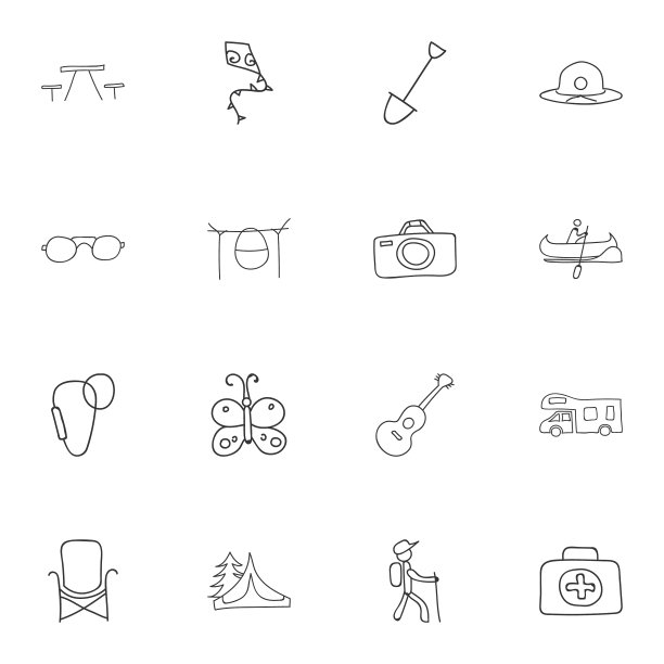 一套16可编辑的露营涂鸦包括图片下载