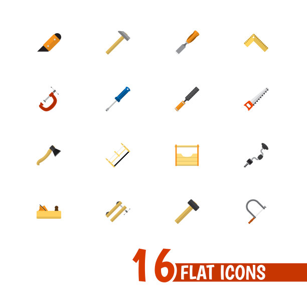 一组16可编辑工具平面图标包括图片下载