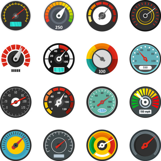 速度计水平指示器图标设置平坦风格图片下载