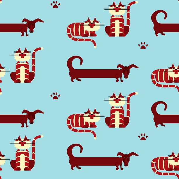 猫狗无缝图案图片下载