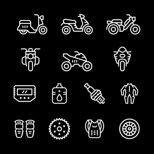 一套摩托车相关线图标图片下载