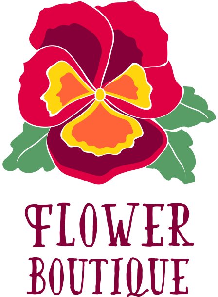 鲜艳的标志的花店花束与三色堇图片下载