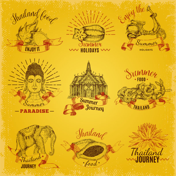 泰国旅行标签套装图片下载