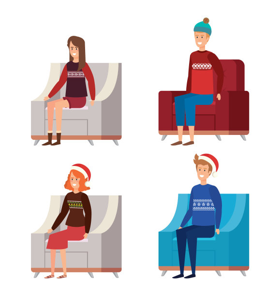 家庭在客厅与圣诞装饰图片下载