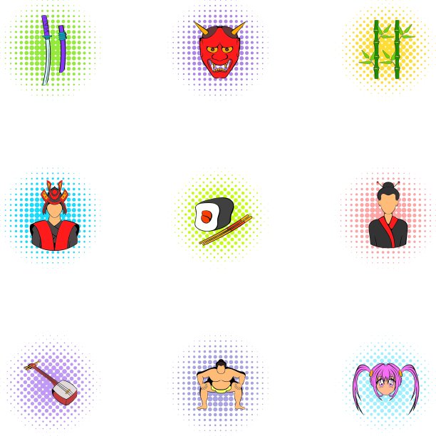 在日本的假日图标设置波普艺术风格图片下载