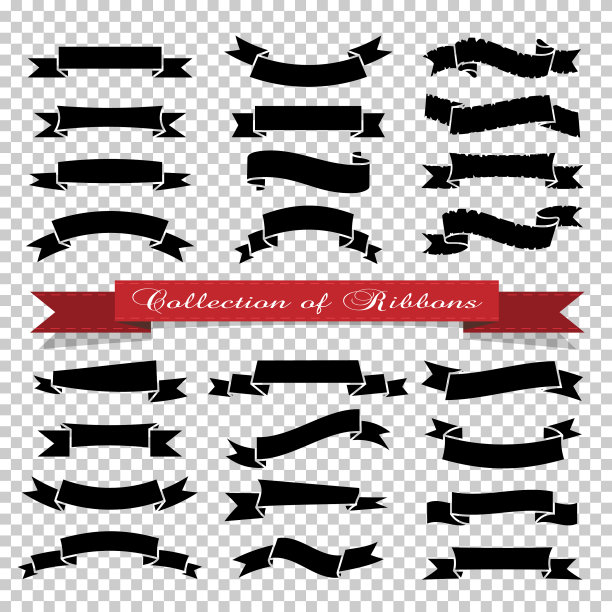 透明背景上的黑色丝带横幅图片下载
