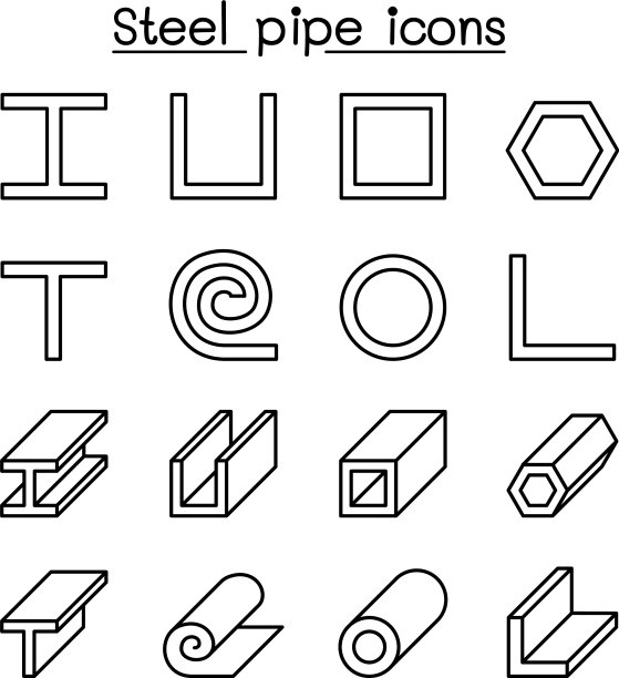钢管图标设置在细线风格图片下载