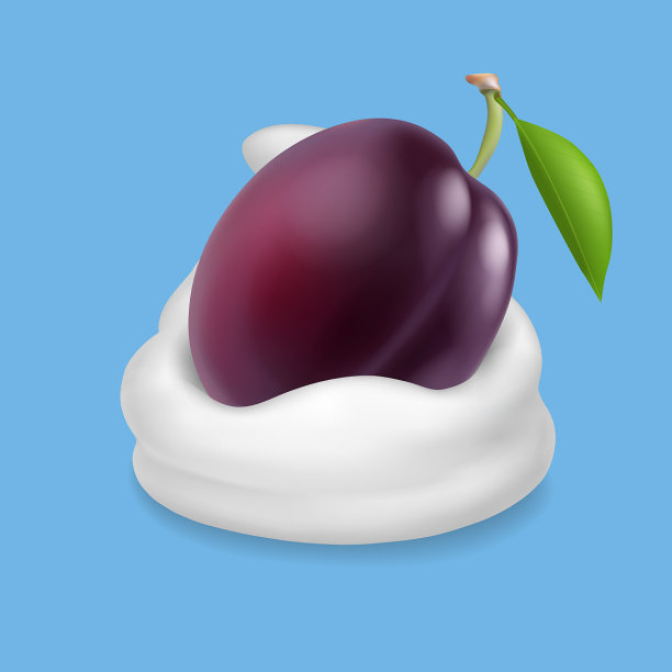 酸奶冰淇淋或生奶油中的紫李子图片下载