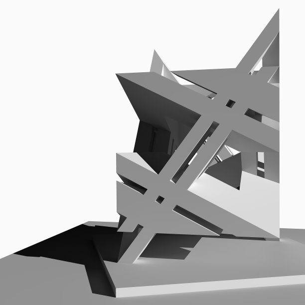 抽象的建筑组成。立方体中的空间对角线结构。现代抽象雕塑。3 d演示。图片下载