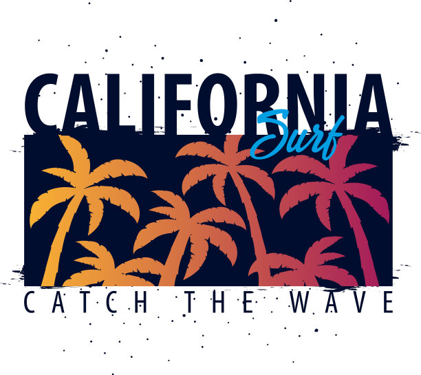 加州冲浪图形与手掌t恤图片下载