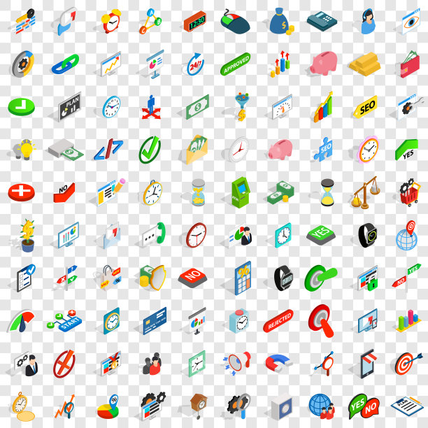 100个时间管理图标设置等距3d样式图片下载