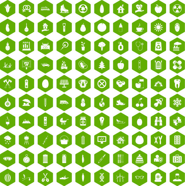100个儿童健康图标六边形绿色图片下载