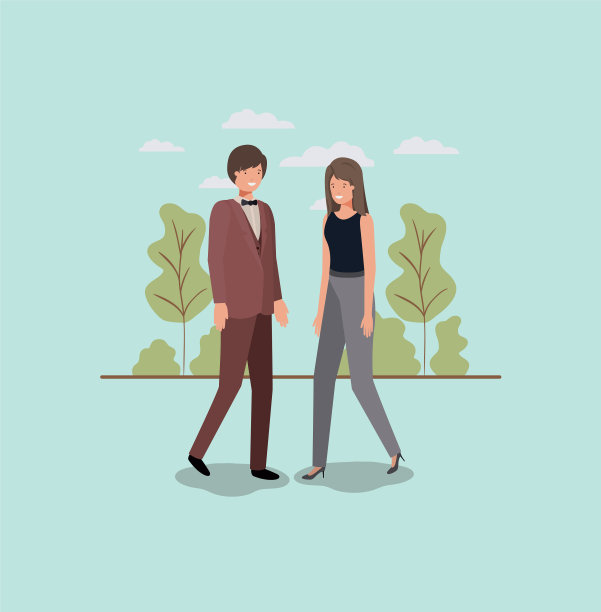 一对优雅的商务情侣在公园散步图片下载