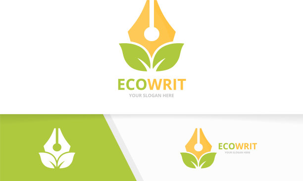 笔和叶子的标志组合写和图片下载