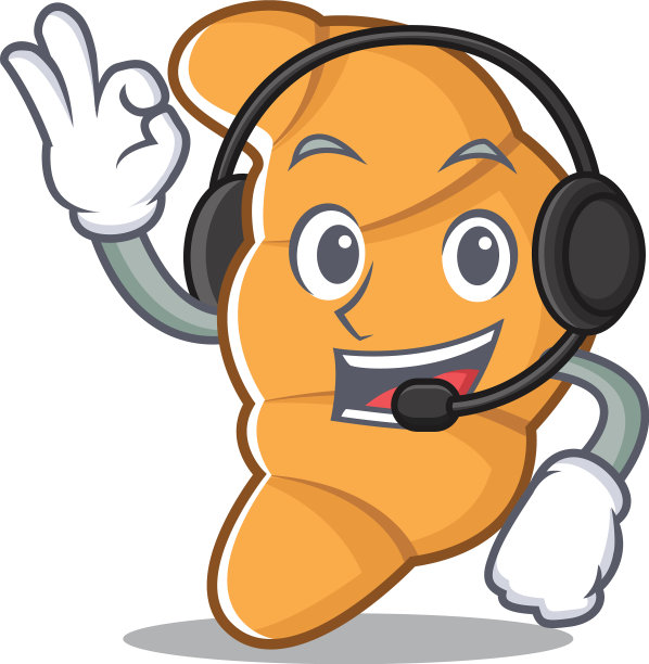 配有耳机牛角面包卡通人物造型图片下载