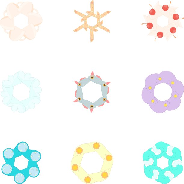 各种花卉图标设置卡通风格图片下载