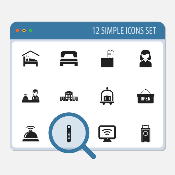 一组12可编辑的酒店图标包括符号图片下载