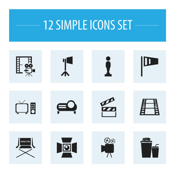 一套12可编辑的拍摄图标包括符号图片下载