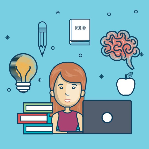 女孩在线教育与笔记本电脑的设计图片下载