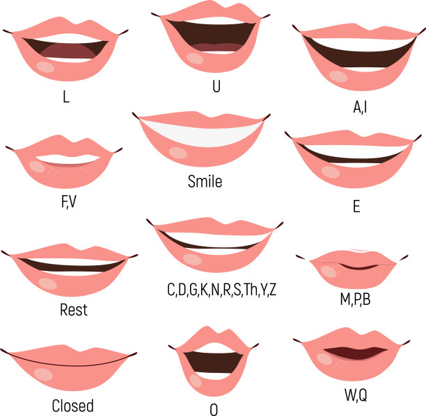 女性口型动画音素口型表图片下载