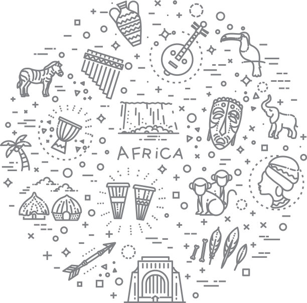 一套非洲民族风格的图标在平坦的风格图片下载