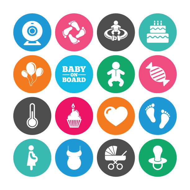 一套孕妇怀孕和婴儿护理图标图片下载