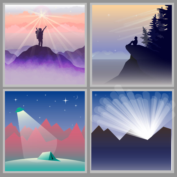 四个设计的平面山景图片下载