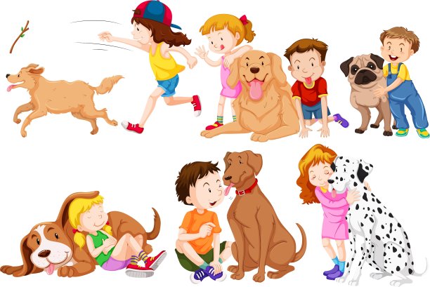 孩子和他们的宠物狗图片下载
