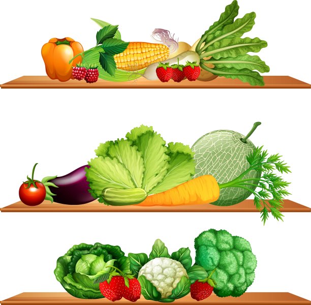 水果和蔬菜在架子上图片下载