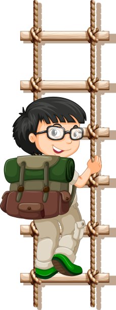 戴眼镜的男孩爬上梯子图片下载