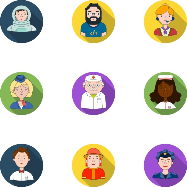 不同职业的人在平面上设置图标图片下载