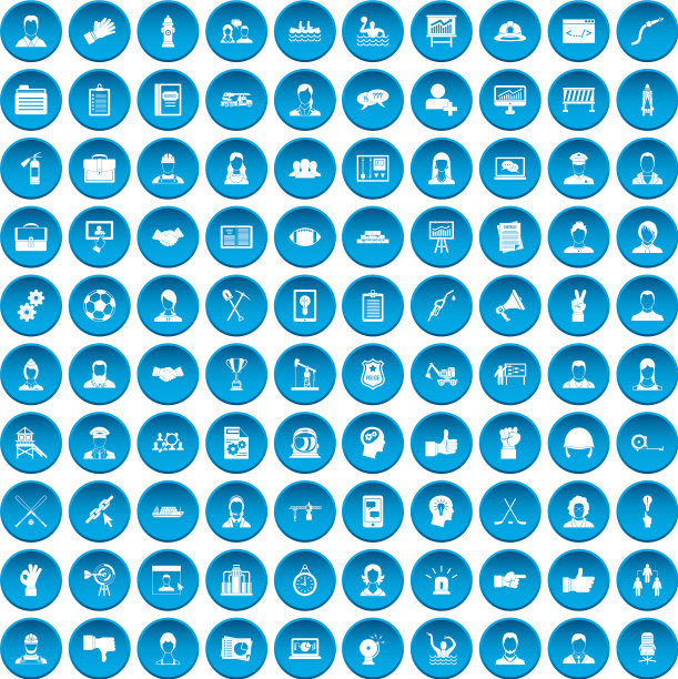100个团队工作图标设置为蓝色图片下载