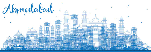 用蓝色建筑勾勒出艾哈迈达巴德的天际线图片下载