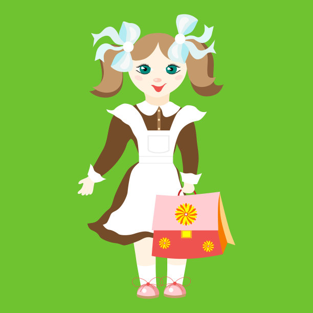 女学生穿着校服，拿着蓝色蝴蝶结图片下载