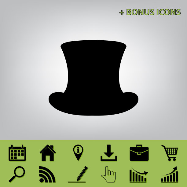 大礼帽标志黑色图标在灰色图片下载