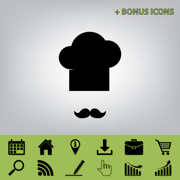 厨师帽和小胡子标志黑色图标在图片下载