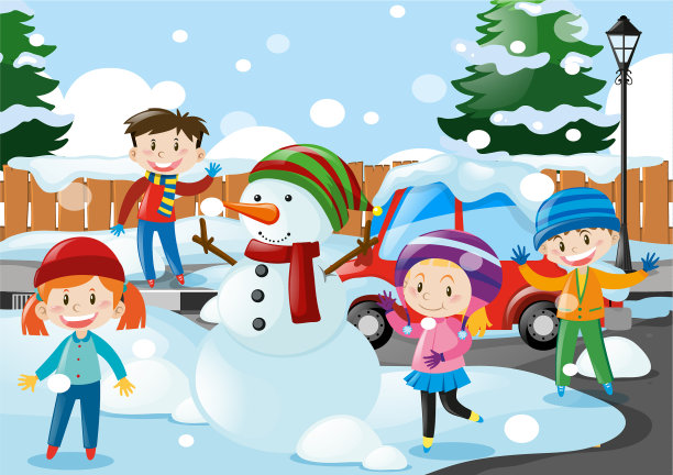 许多孩子站在雪地里图片下载