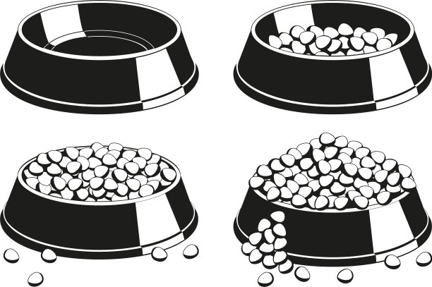 黑白宠物食品碗剪影集图片下载