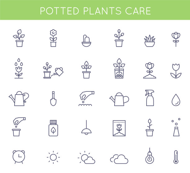 花园和盆栽植物护理说明图标图片下载
