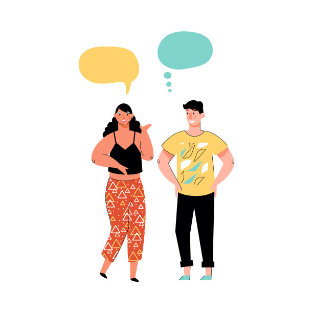 快乐的卡通人与沟通符号-语言和思想泡泡图片下载