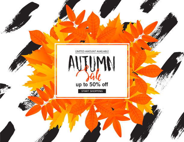 秋季销售海报与秋天的树叶图片下载