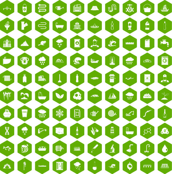 100个供水图标六边形绿色图片下载