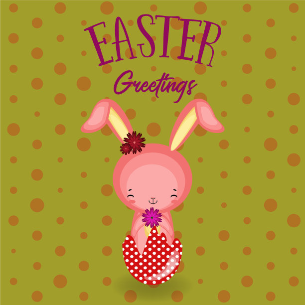 一套可爱的复活节兔子，复活节彩蛋和花图片下载